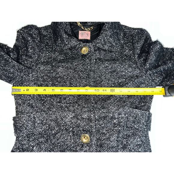 Juicy Couture Coat Size 4 Black 100% Wool Tweed Mid-Length Gold Buttons Classic - Picture 7 of 16